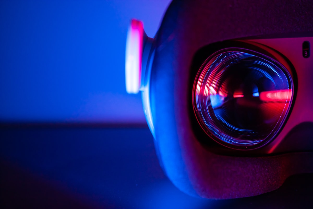 Projector lens in a darkened home cinema room